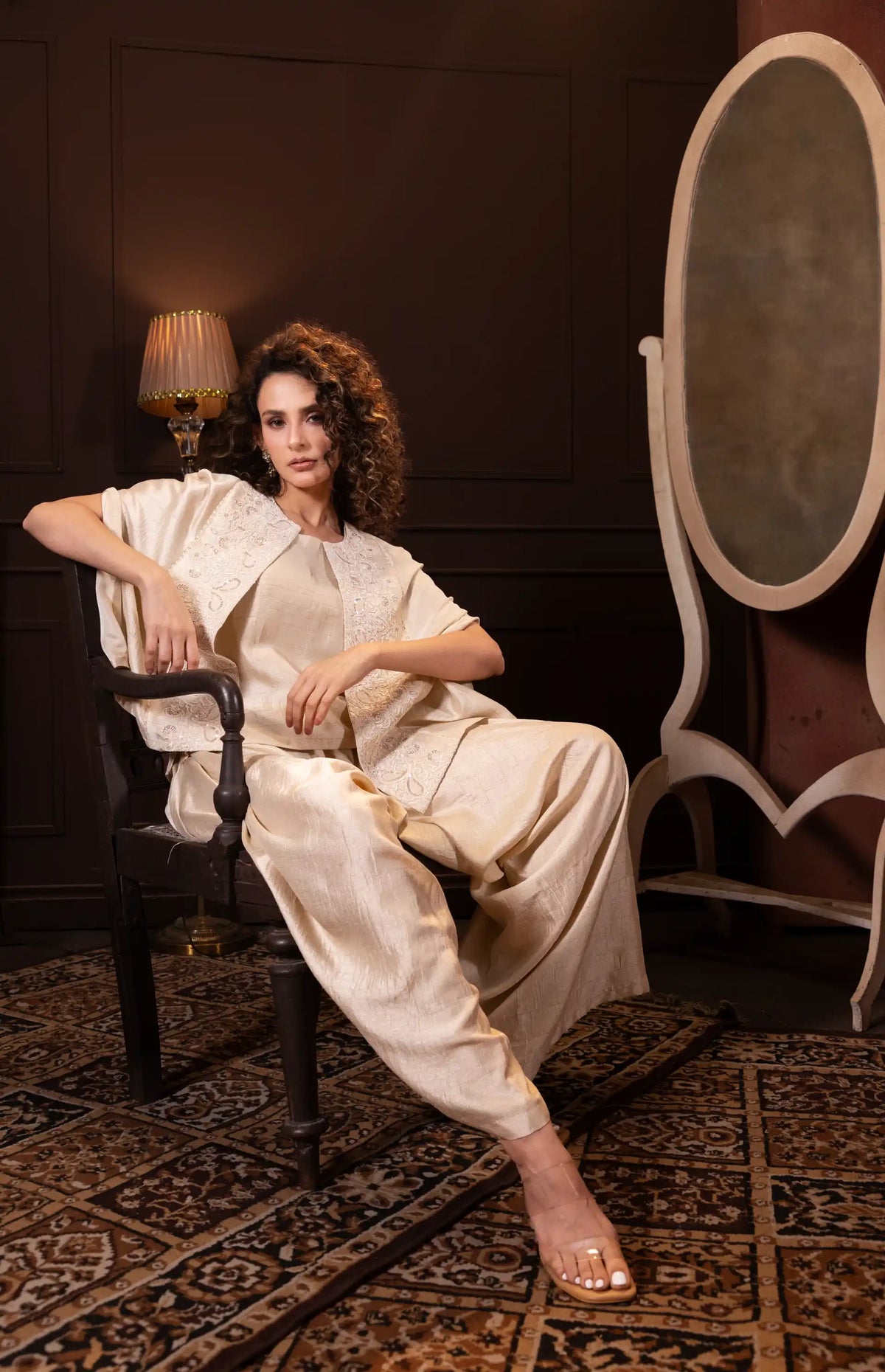 Embroidered Indo Western Set in Ecru