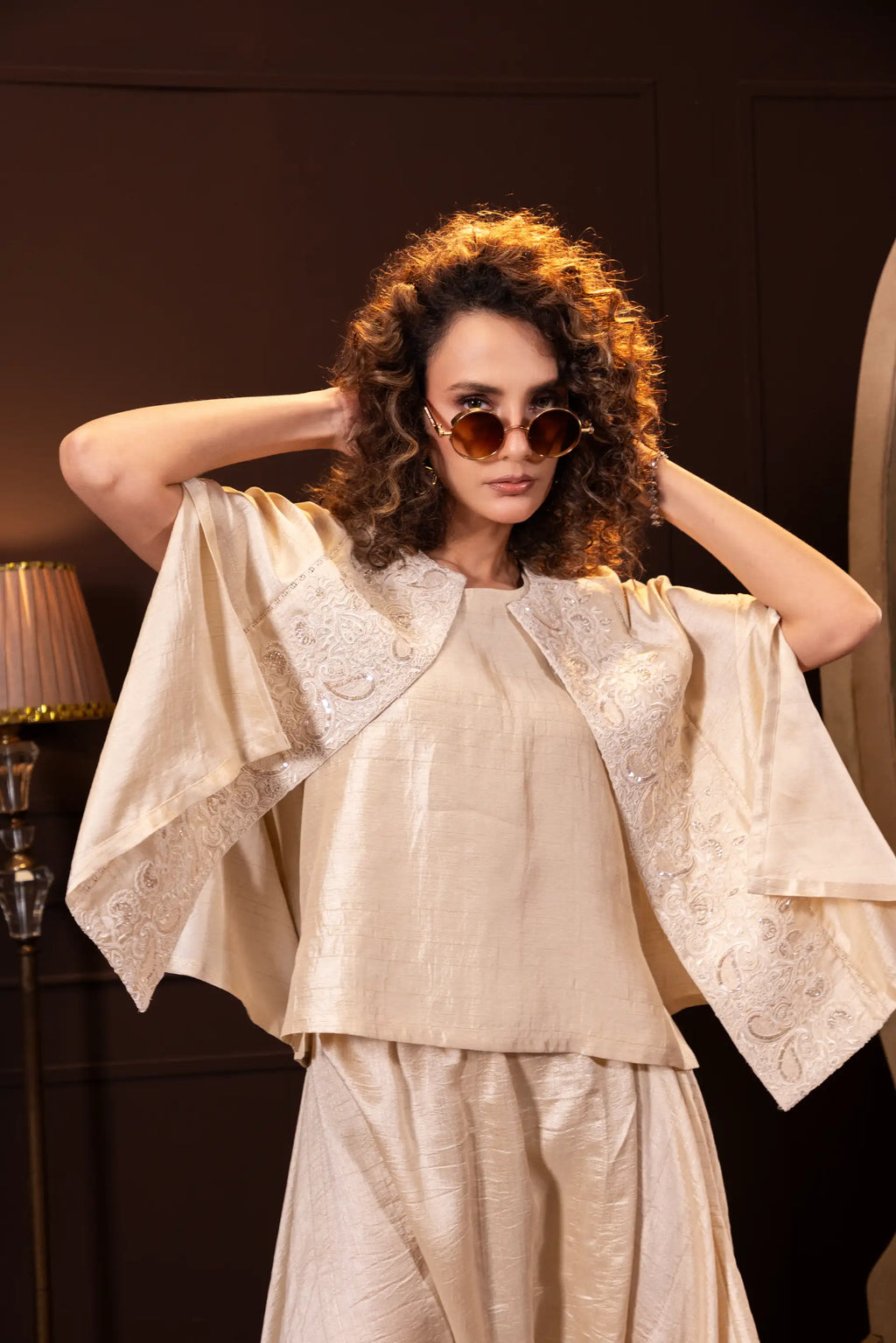 Embroidered Indo Western Set in Ecru