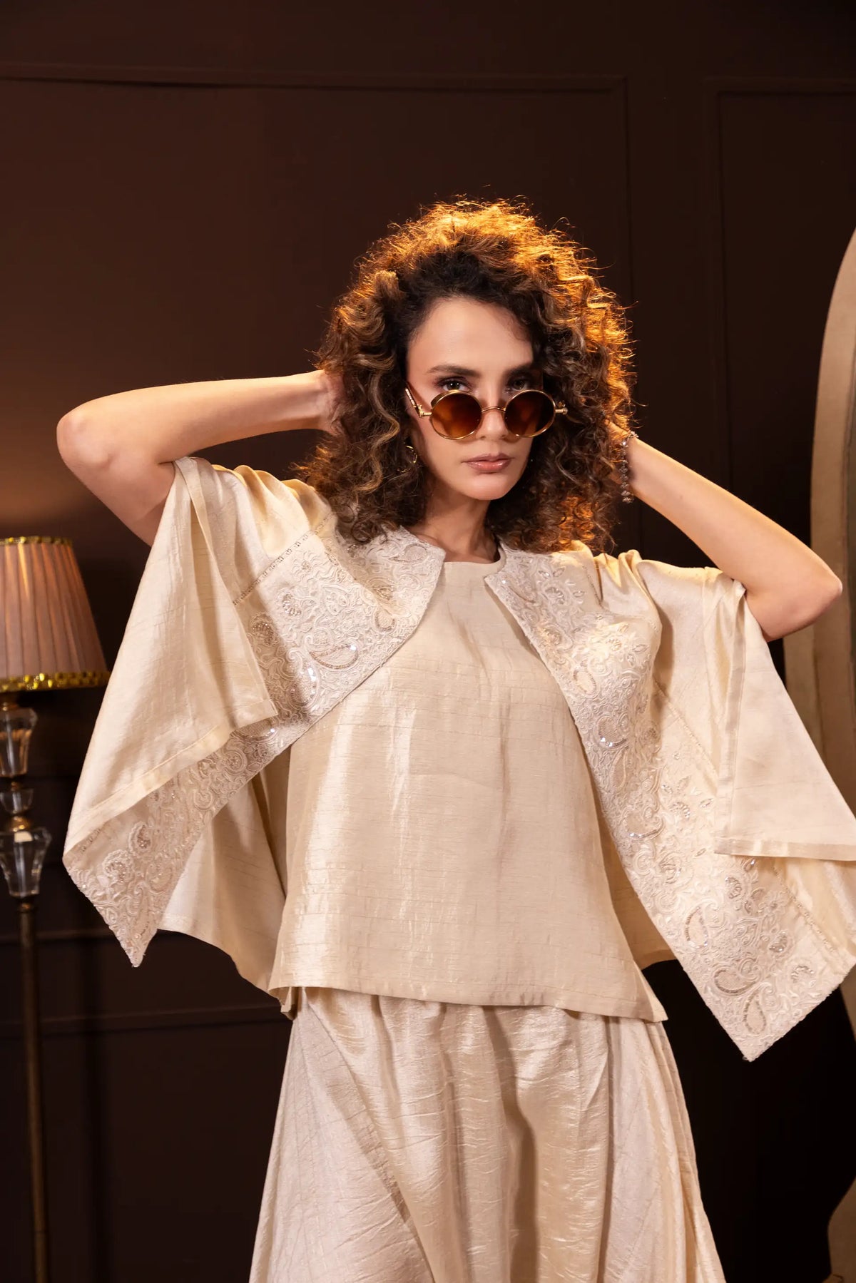 Embroidered Indo Western Set in Ecru