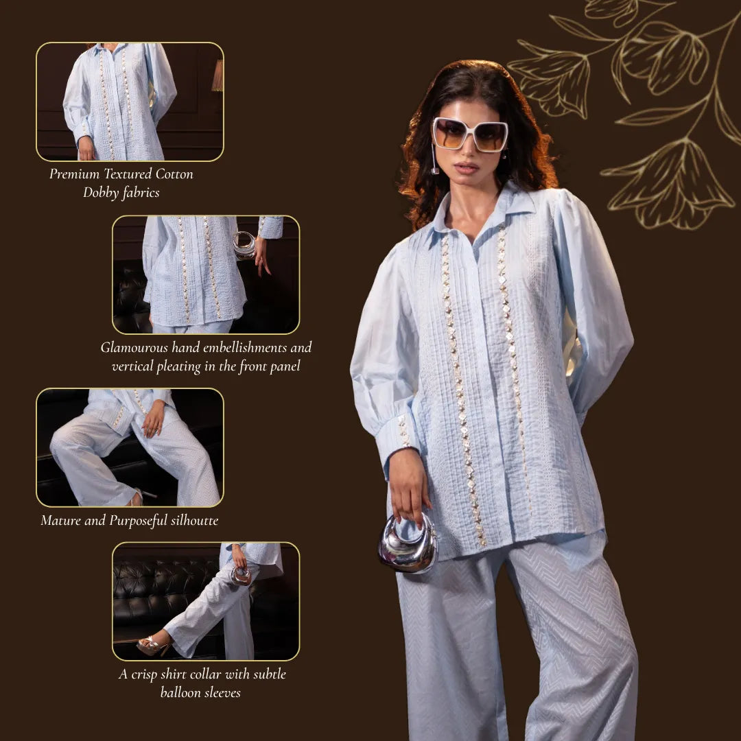 Embroidered Co-ord Set in Baby Blue