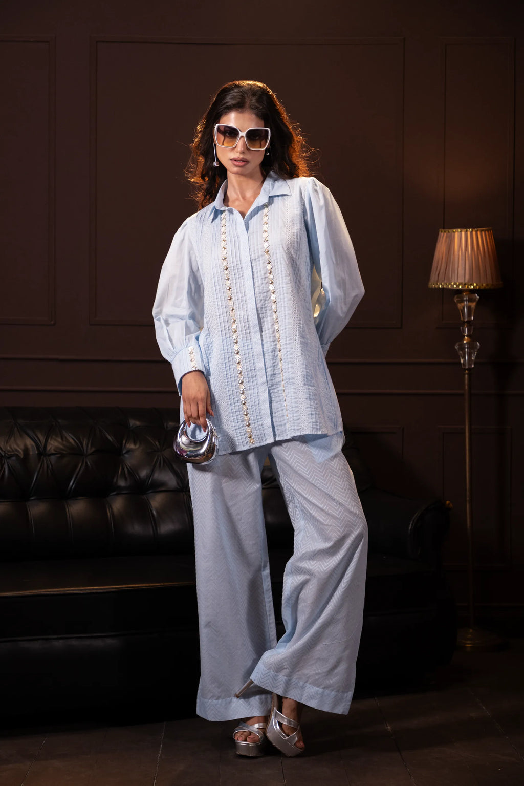 Embroidered Co-ord Set in Baby Blue