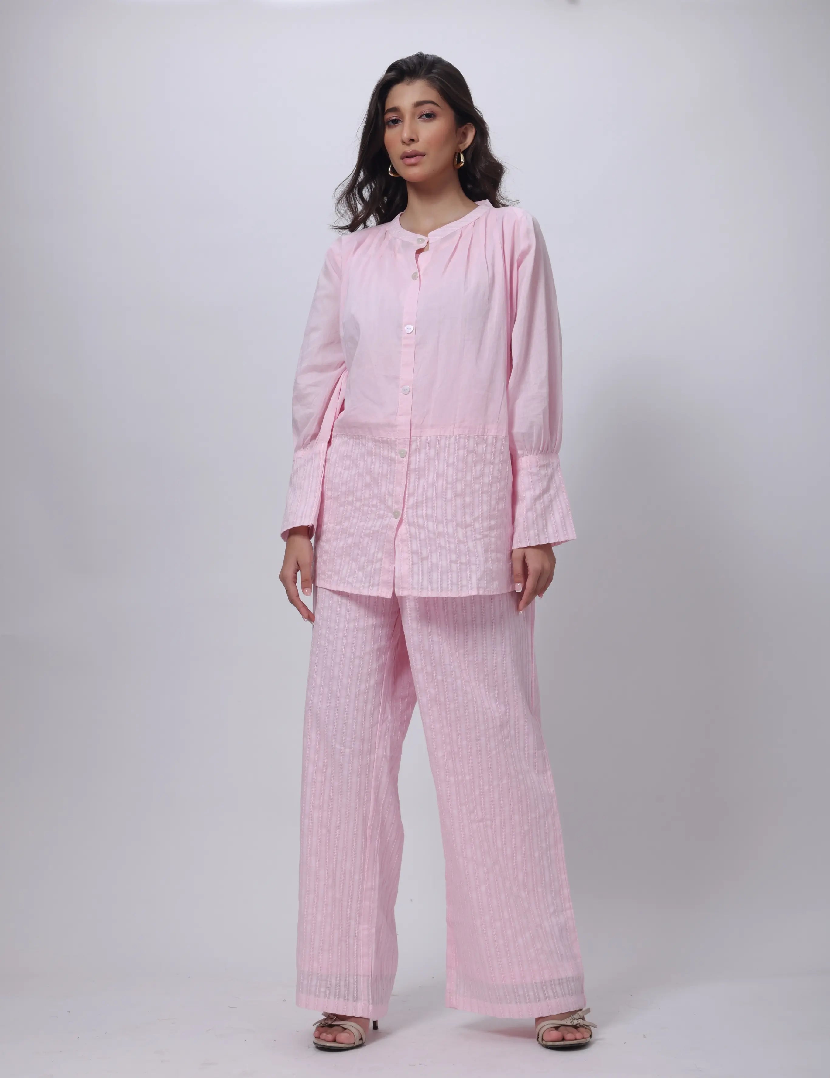 Baby Pink Co-ord Set - Textured Co-ord Set in Baby Pink