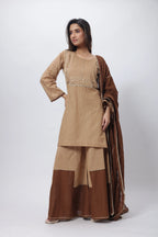 Biscuit and Coffee Brown 3 Piece Suit Set - Textured Three Piece Suit Set in Brown