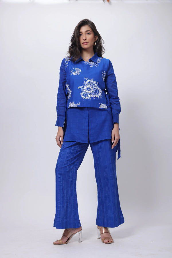 Three Piece Indo Western Set in Electric Blue