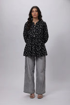 Printed Short Length Kurti in Black