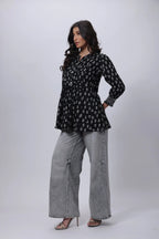 Printed Short Length Kurti in Black