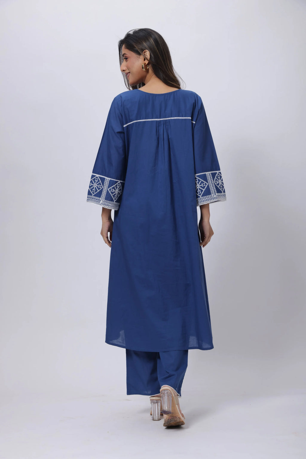 Embroidered Co-ord Set in Prussian Blue