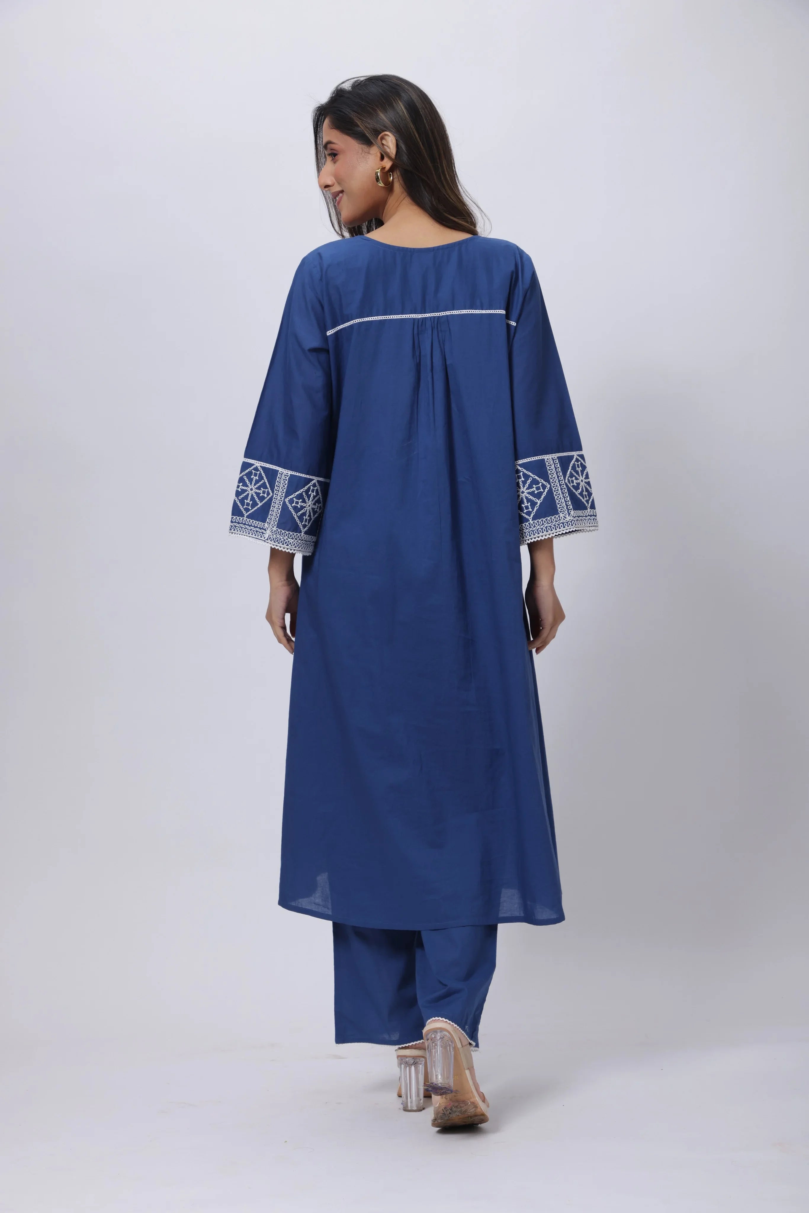 Embroidered Co-ord Set in Prussian Blue