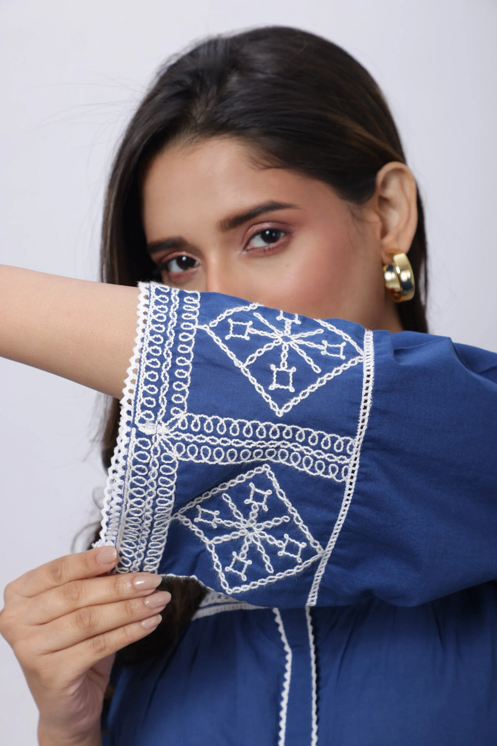 Embroidered Co-ord Set in Prussian Blue