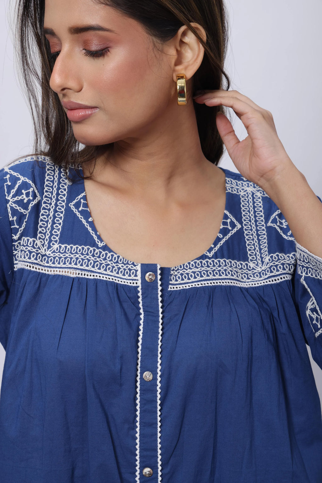 Embroidered Co-ord Set in Prussian Blue