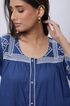Embroidered Co-ord Set in Prussian Blue