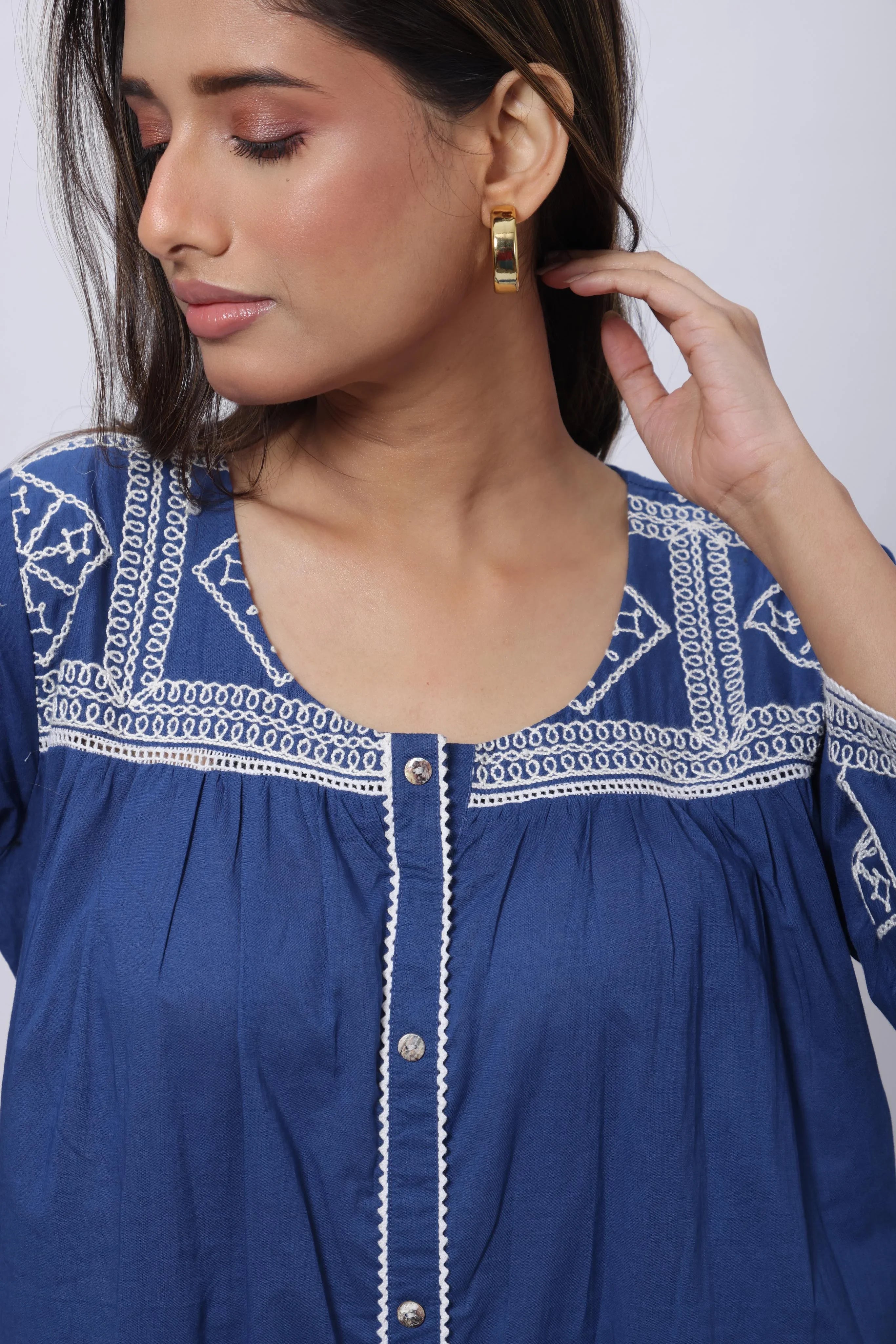 Embroidered Co-ord Set in Prussian Blue