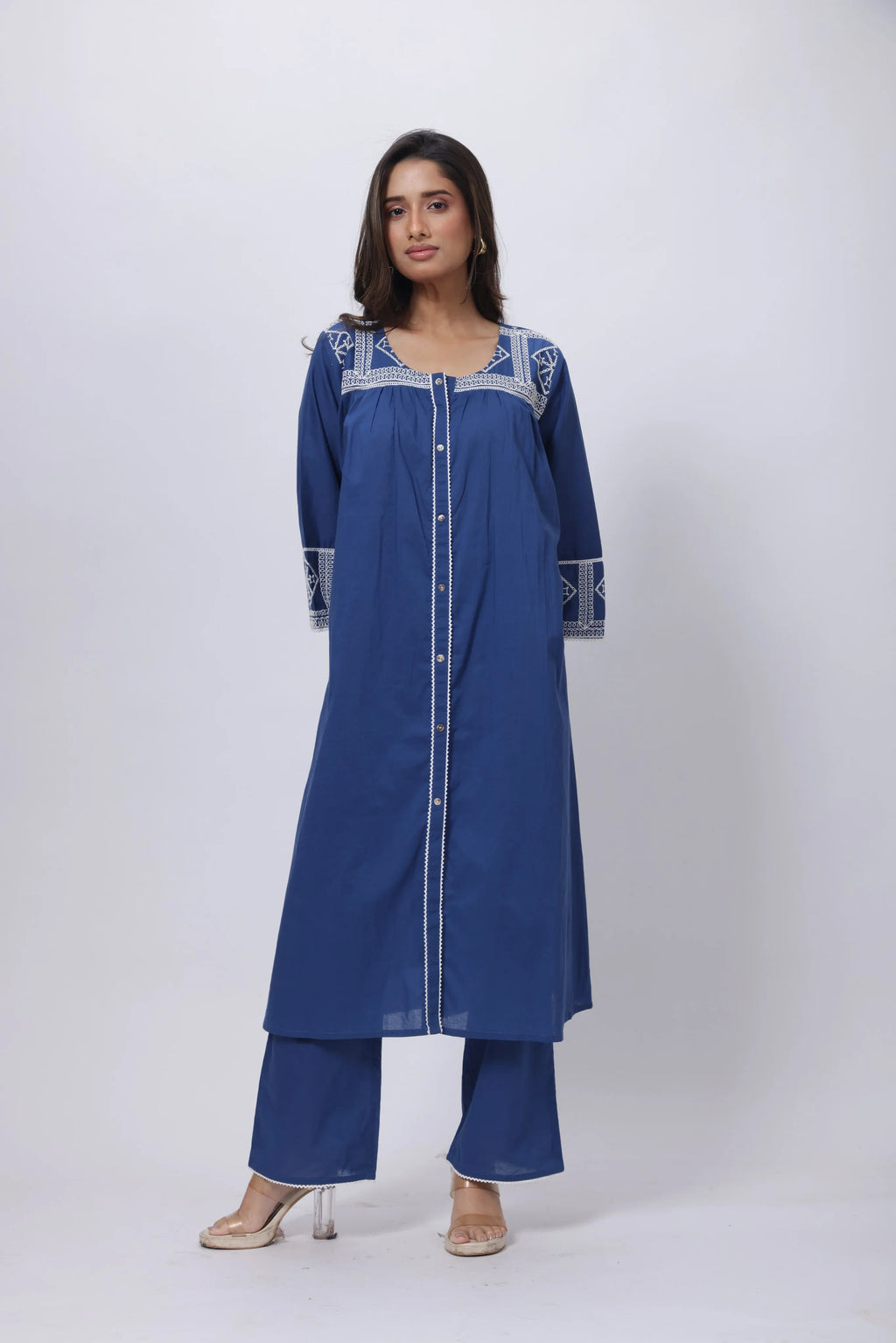 Embroidered Co-ord Set in Prussian Blue