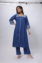 Embroidered Co-ord Set in Prussian Blue