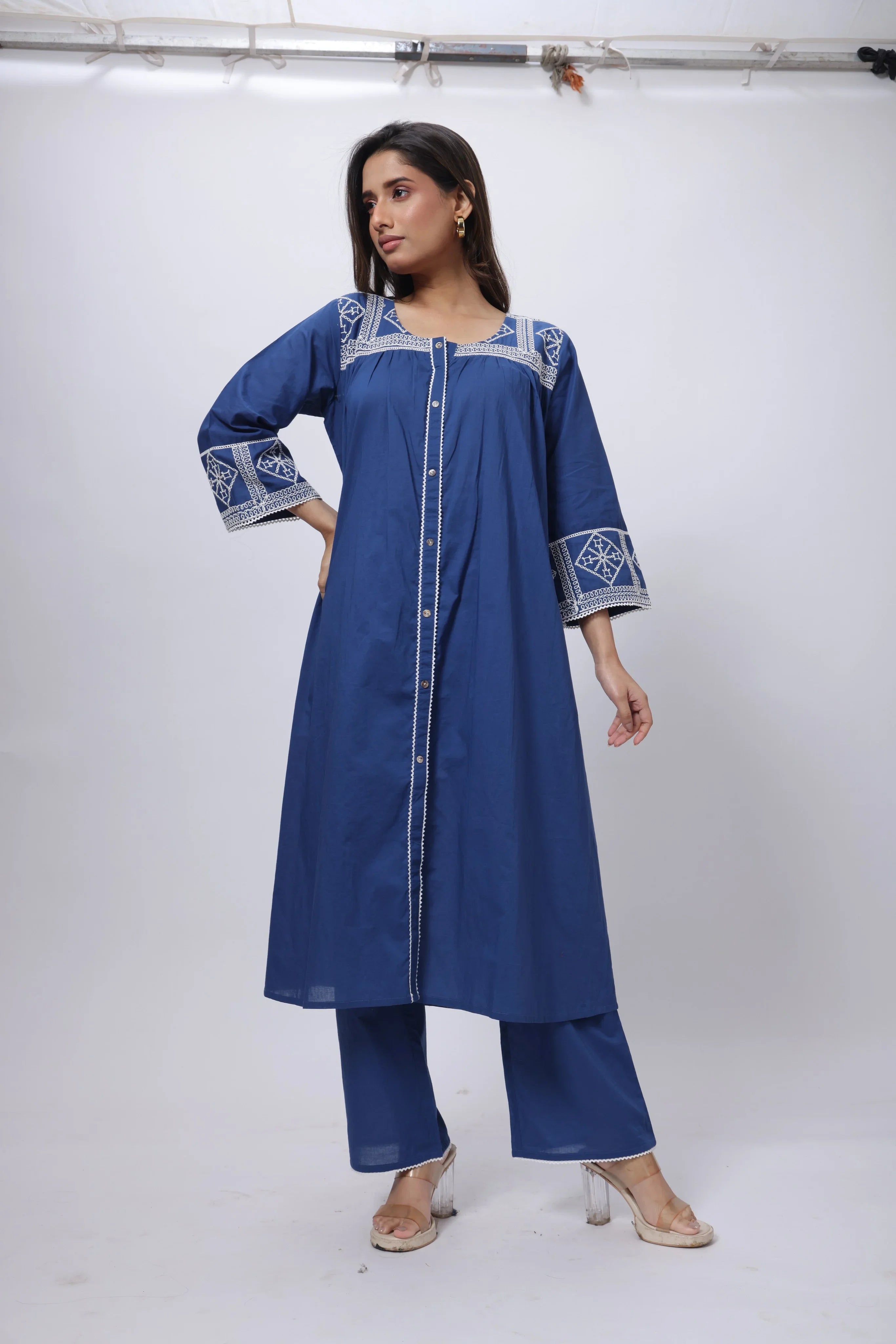 Embroidered Co-ord Set in Prussian Blue