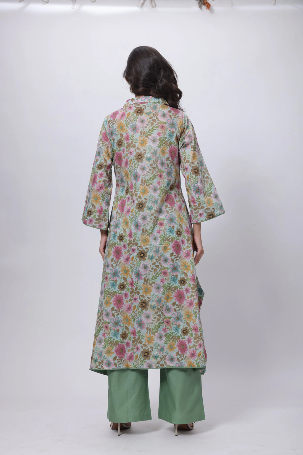 Printed Two Piece Suit Set in Green