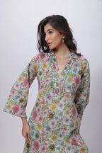 Printed Two Piece Suit Set in Green