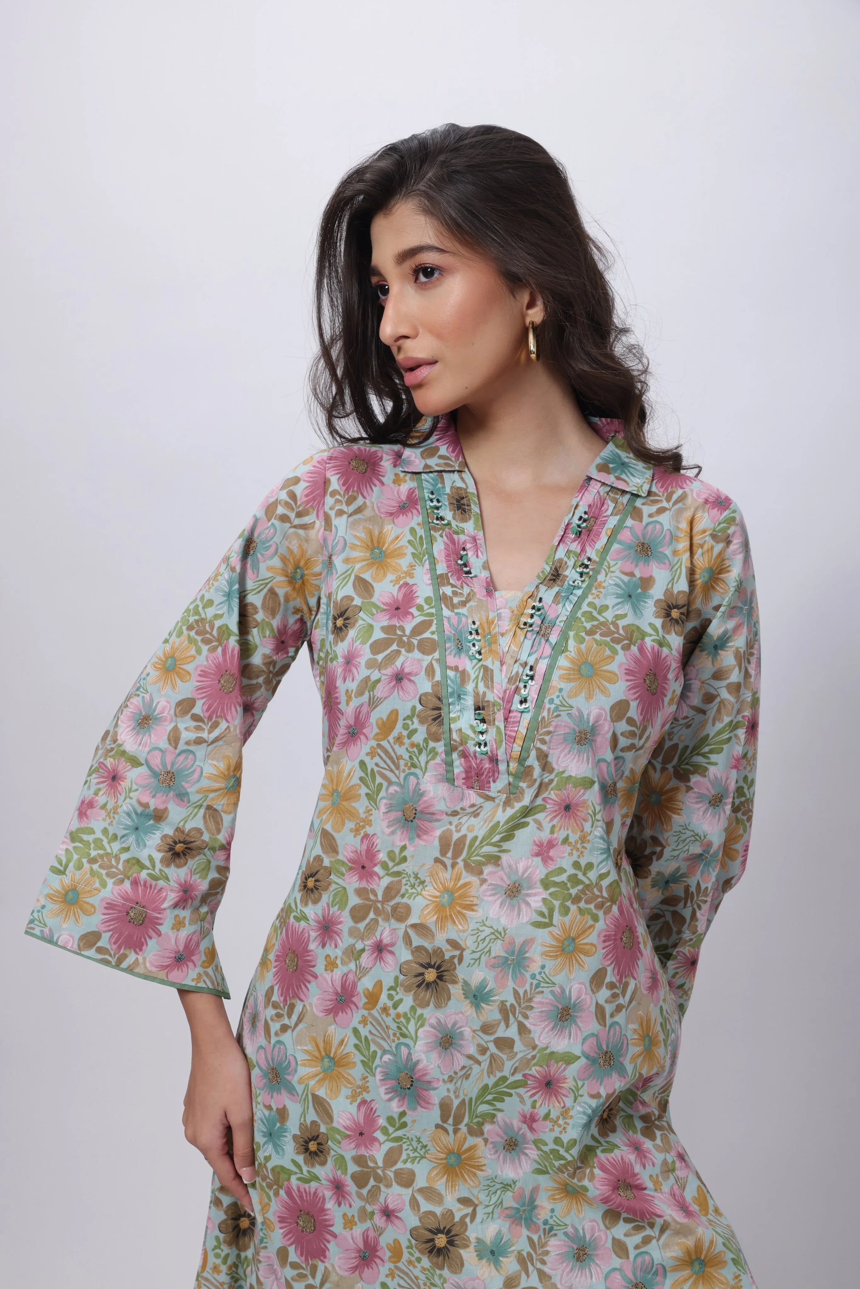 Printed Two Piece Suit Set in Green