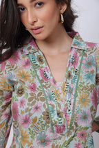 Printed Two Piece Suit Set in Green
