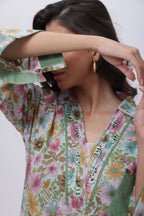 Printed Two Piece Suit Set in Green