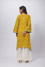 Printed Long Length Kurti in Mustard Yellow