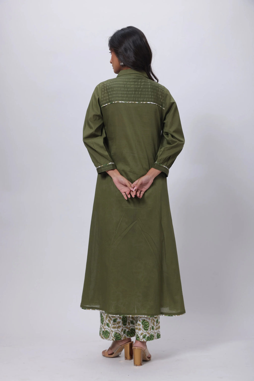 Printed Two Piece Suit Set in Olive Green