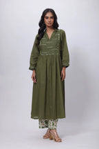 Printed Two Piece Suit Set in Olive Green