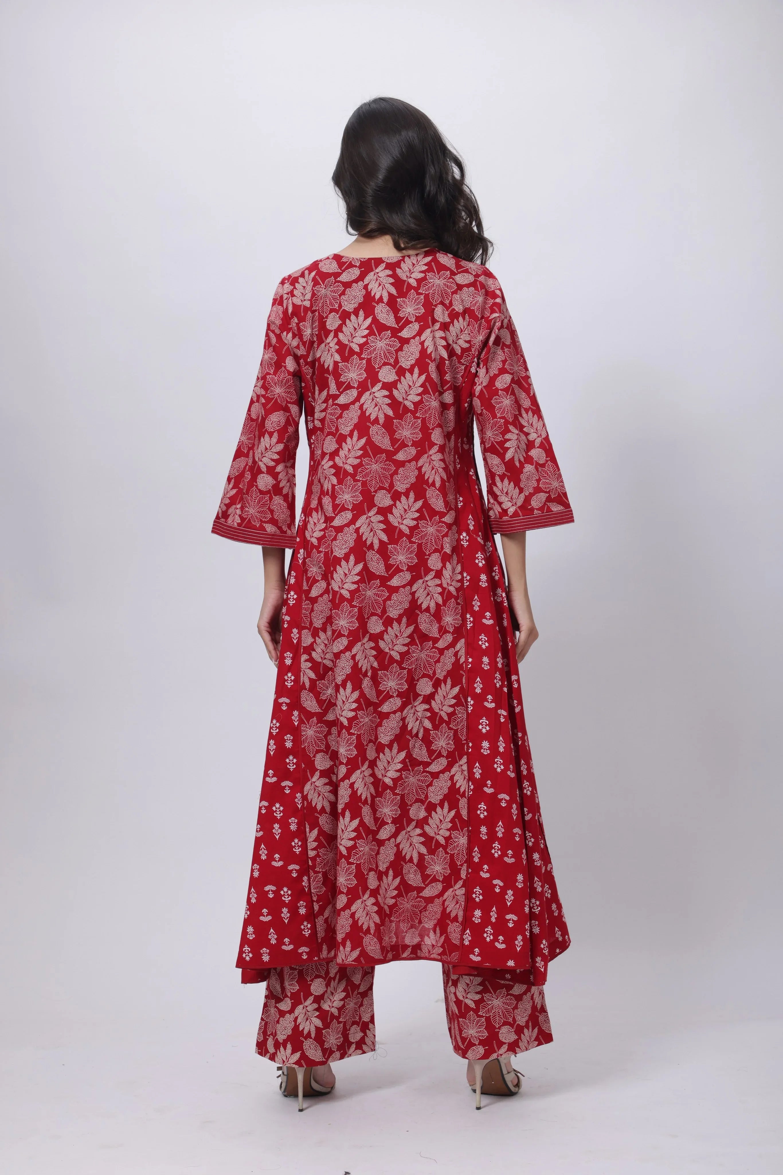 Printed Two Piece Suit Set in Blood Red