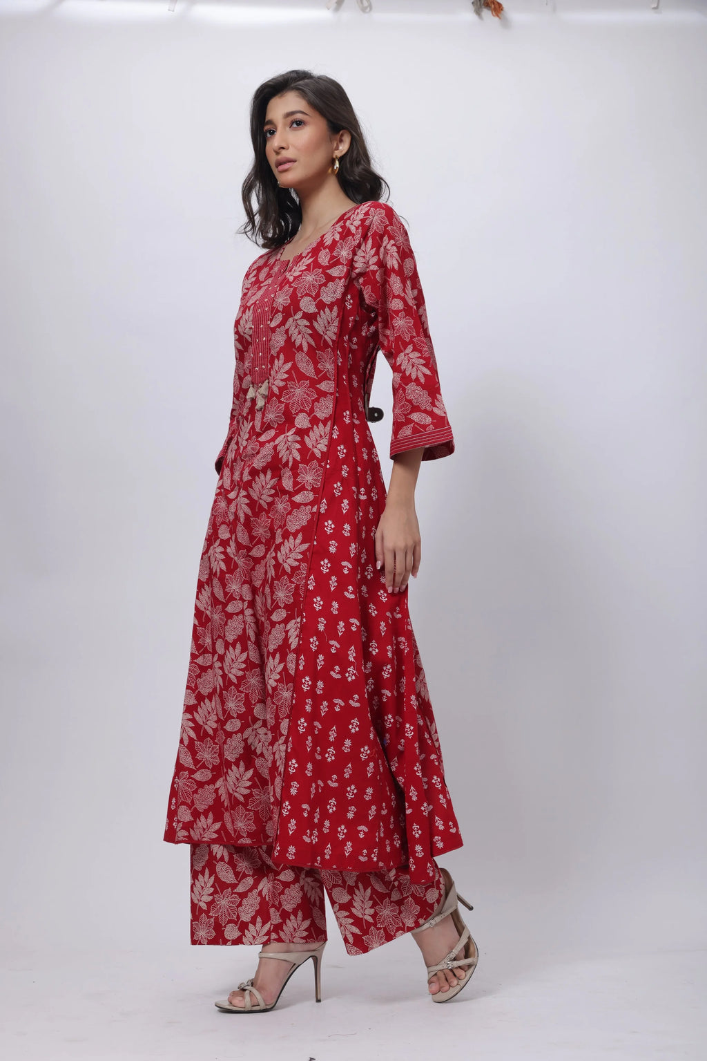 Printed Two Piece Suit Set in Blood Red