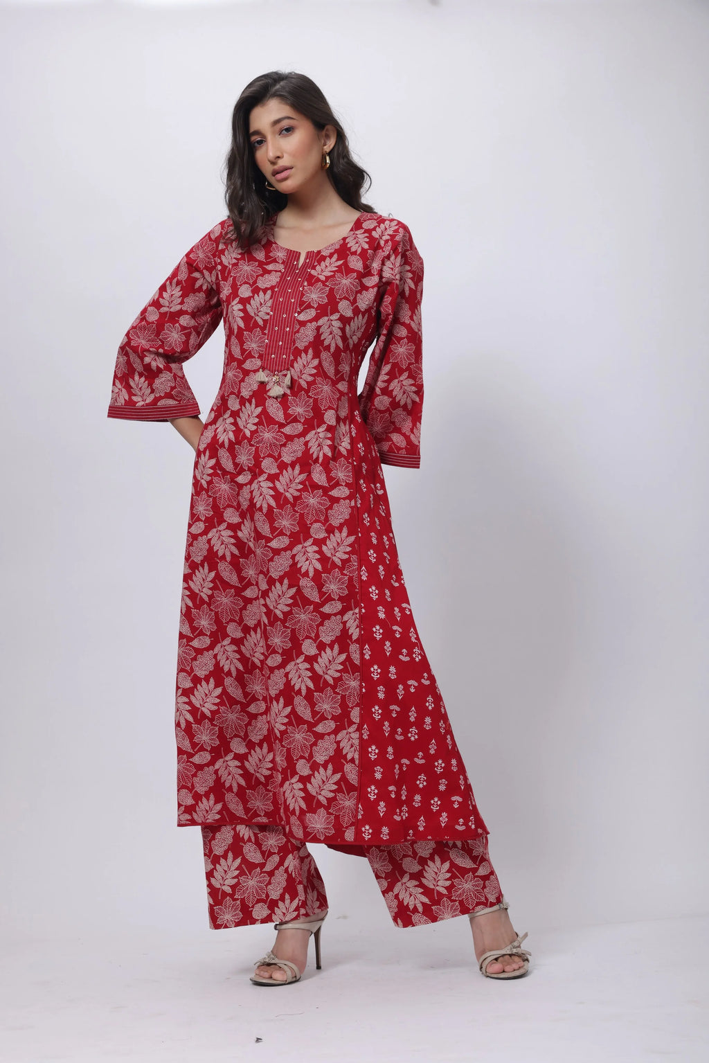 Printed Two Piece Suit Set in Blood Red