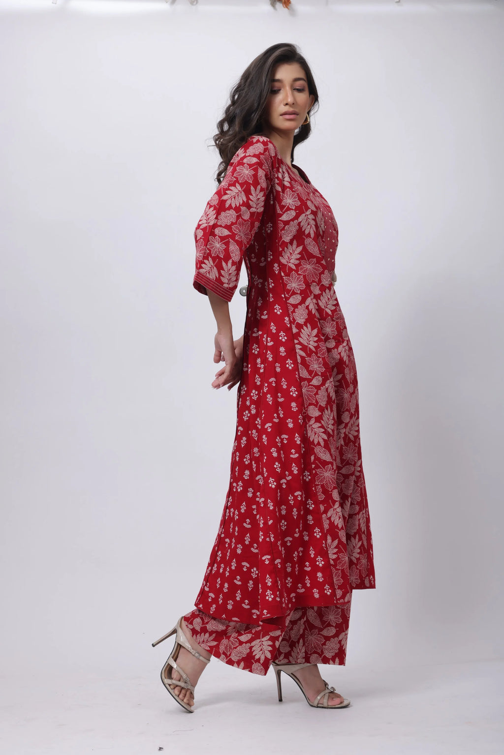 Printed Two Piece Suit Set in Blood Red