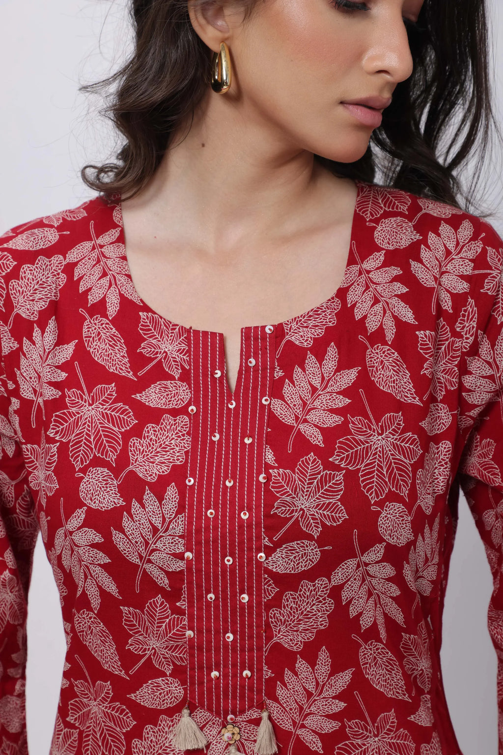 Printed Two Piece Suit Set in Blood Red