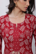 Printed Two Piece Suit Set in Blood Red