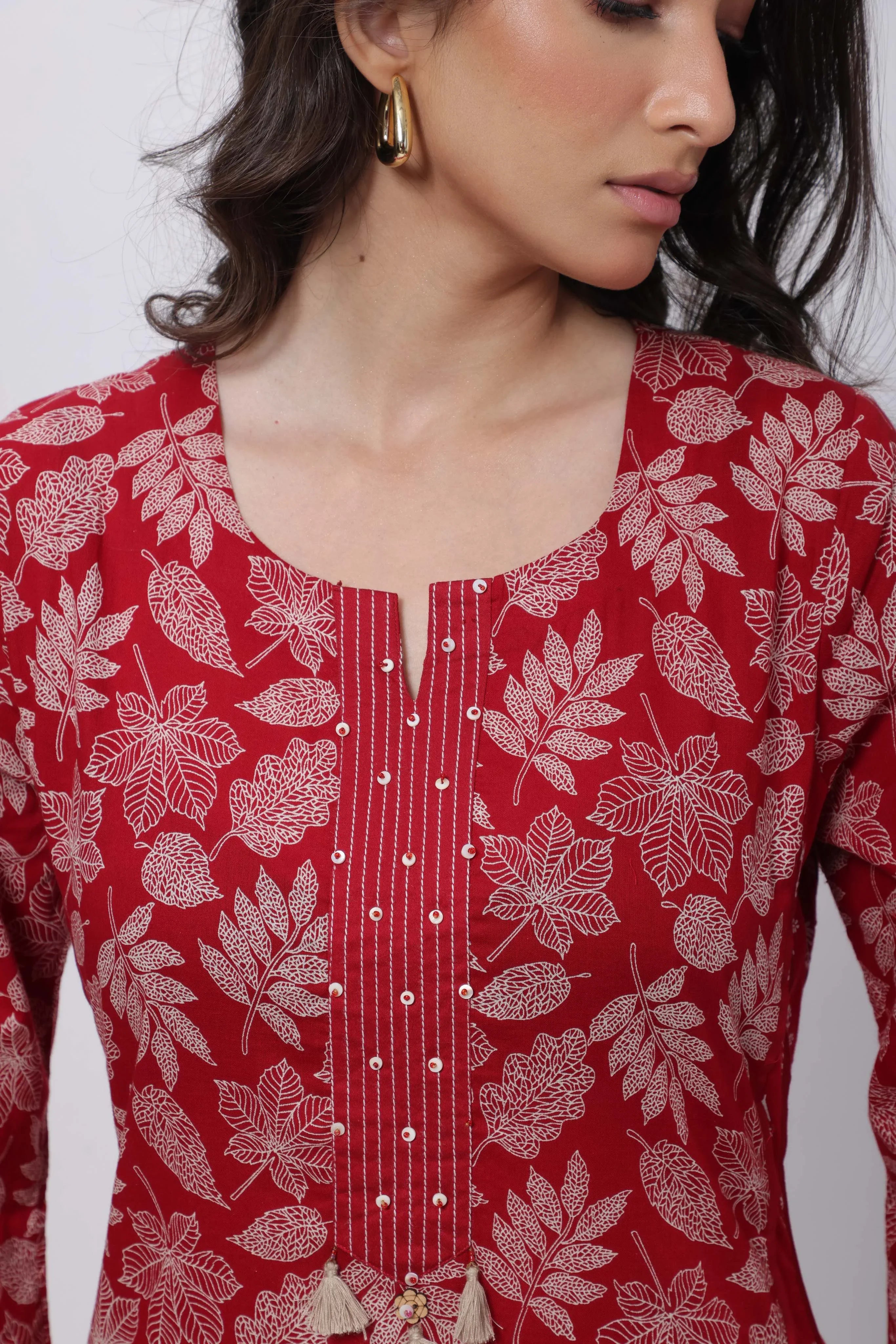 Printed Two Piece Suit Set in Blood Red