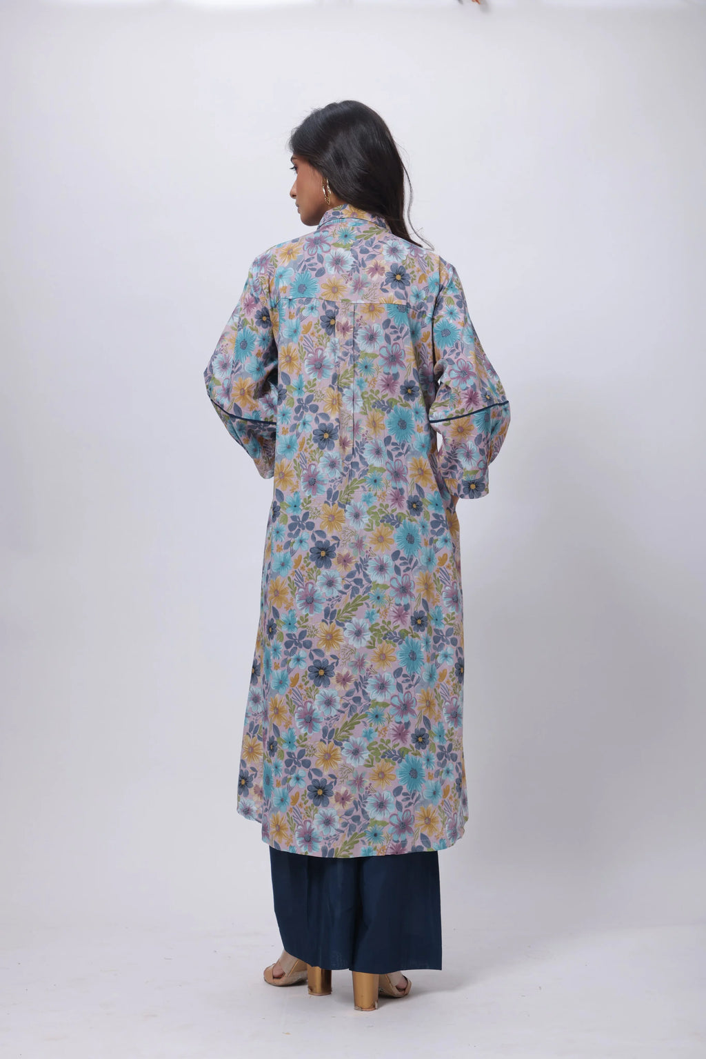 Printed Two Piece Suit Set in Blue