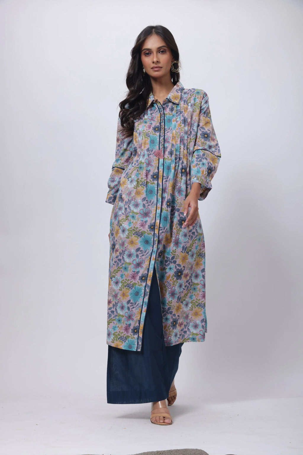 Printed Two Piece Suit Set in Blue
