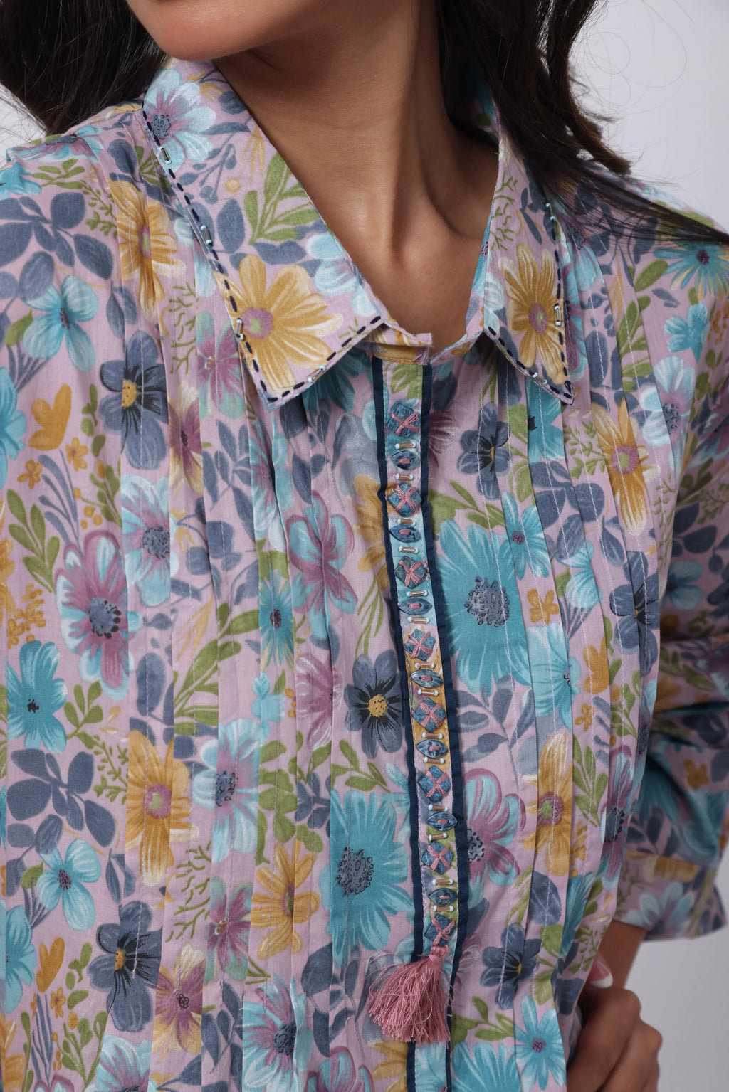 Printed Two Piece Suit Set in Blue
