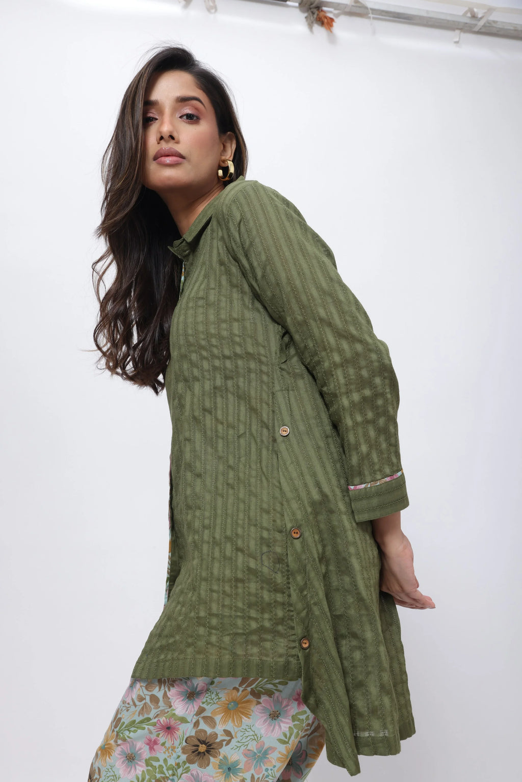 Printed and Textured Suit Set in Forest Green