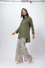 Printed and Textured Suit Set in Forest Green
