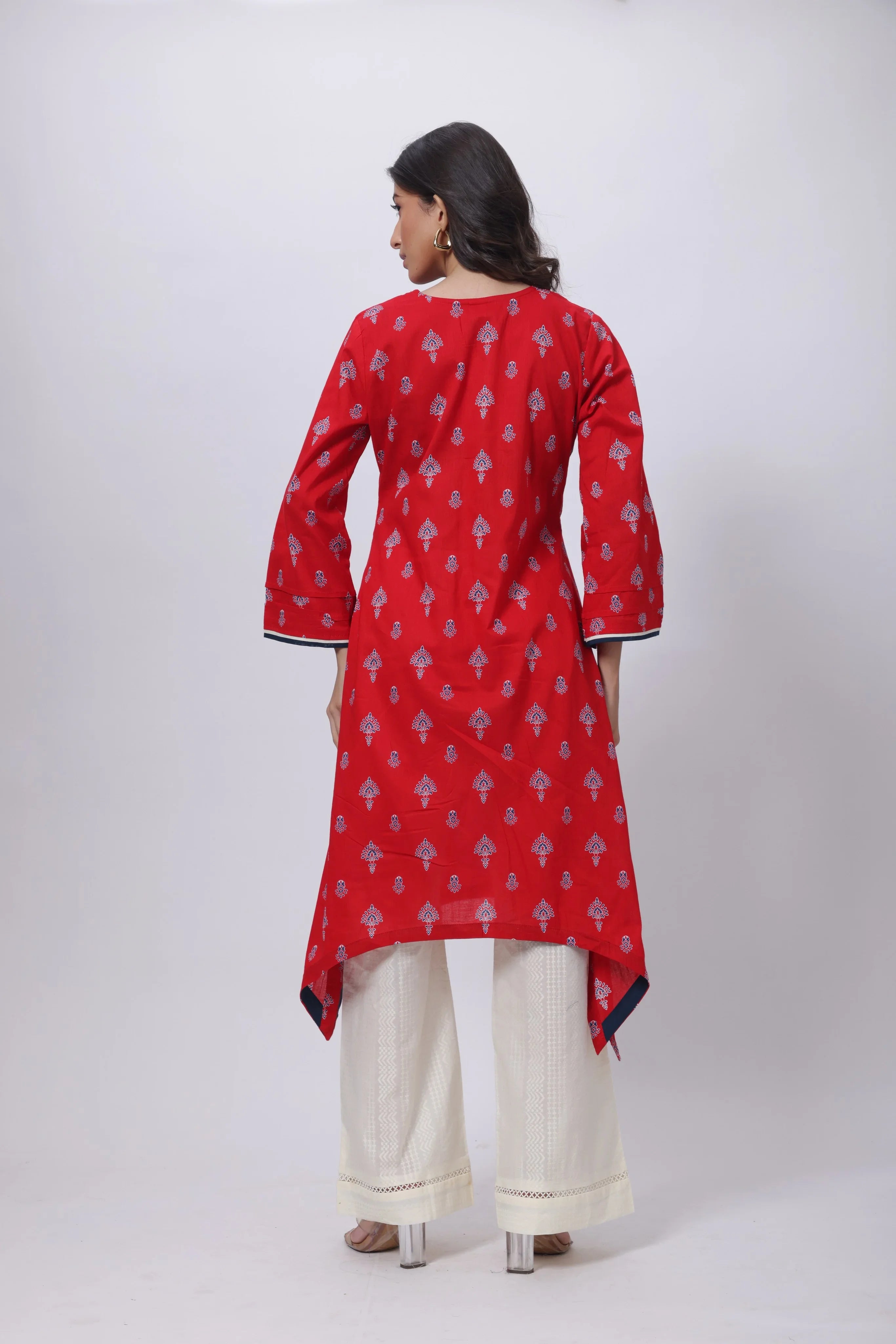 Printed Long Length Kurti in Ketchup Red