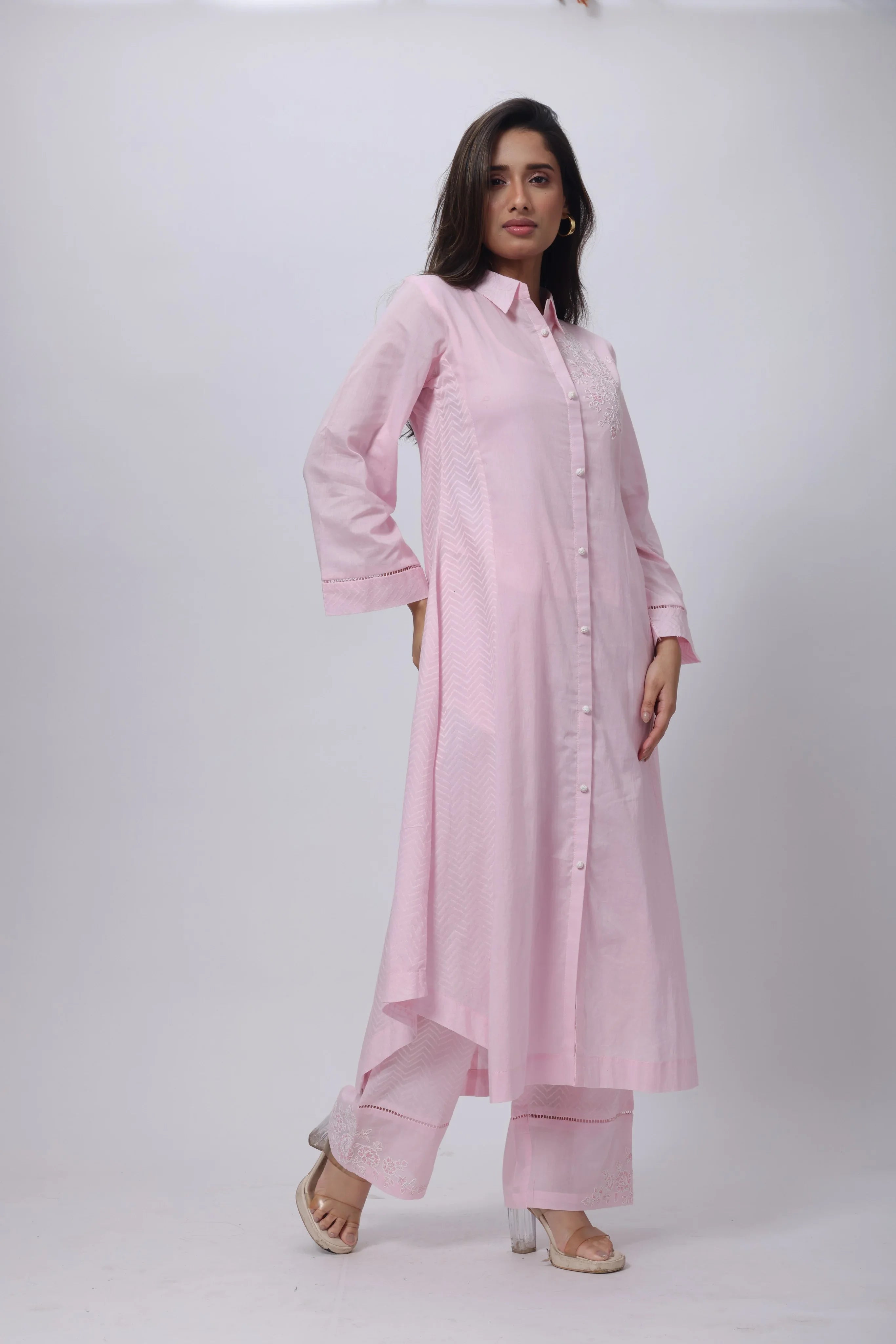 A Line Texture Co-ord Set in Baby Pink