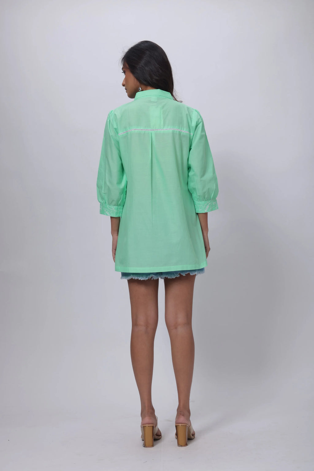 Embroidered Short Length Kurti in Mint Green