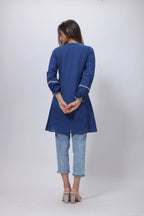 Embroidered Short Length Kurti in Prussian Bluex