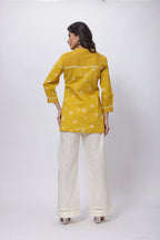 Printed Short Length Kurti in Mustard Yellow