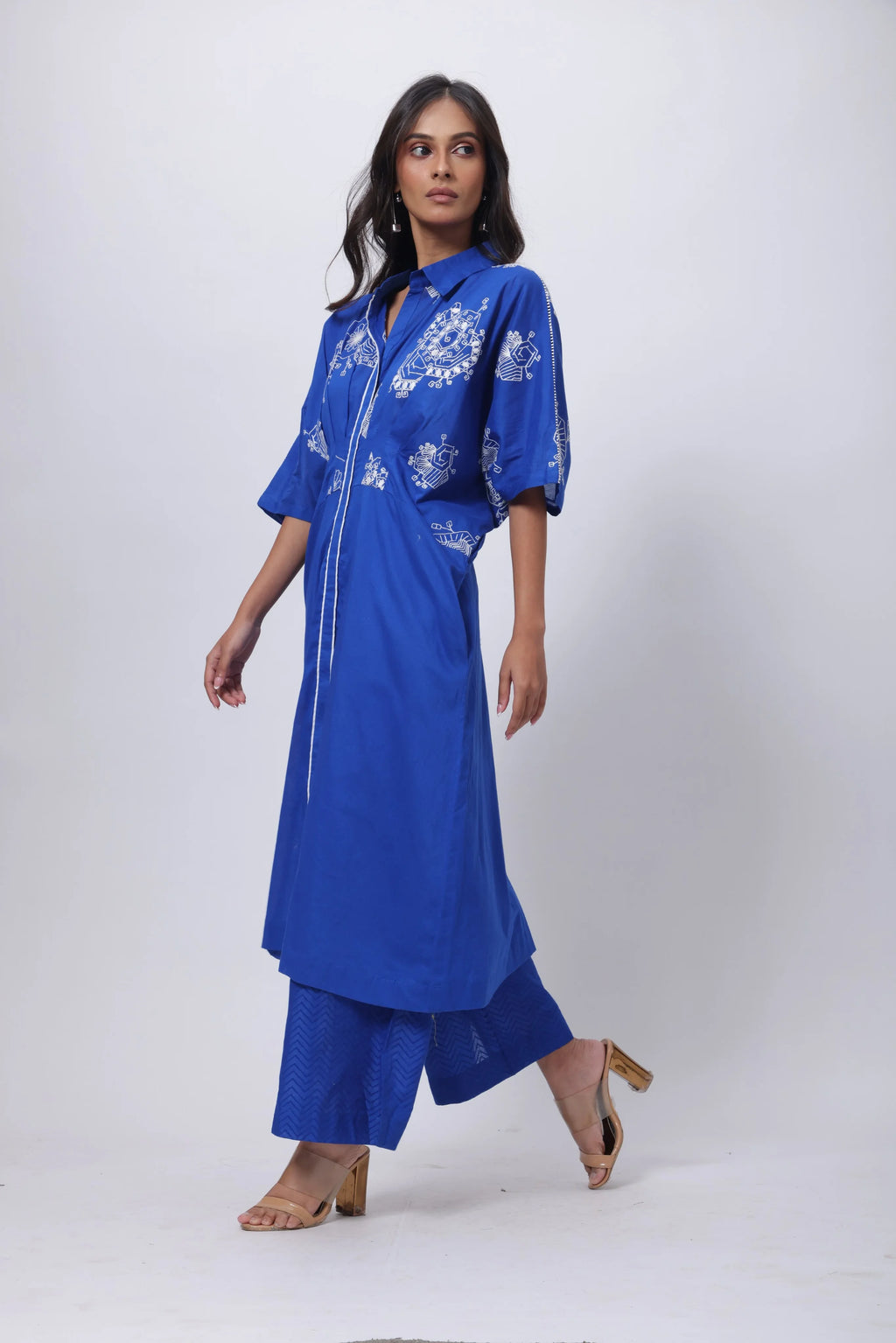 Embroidered Coord Set in Electric Blue