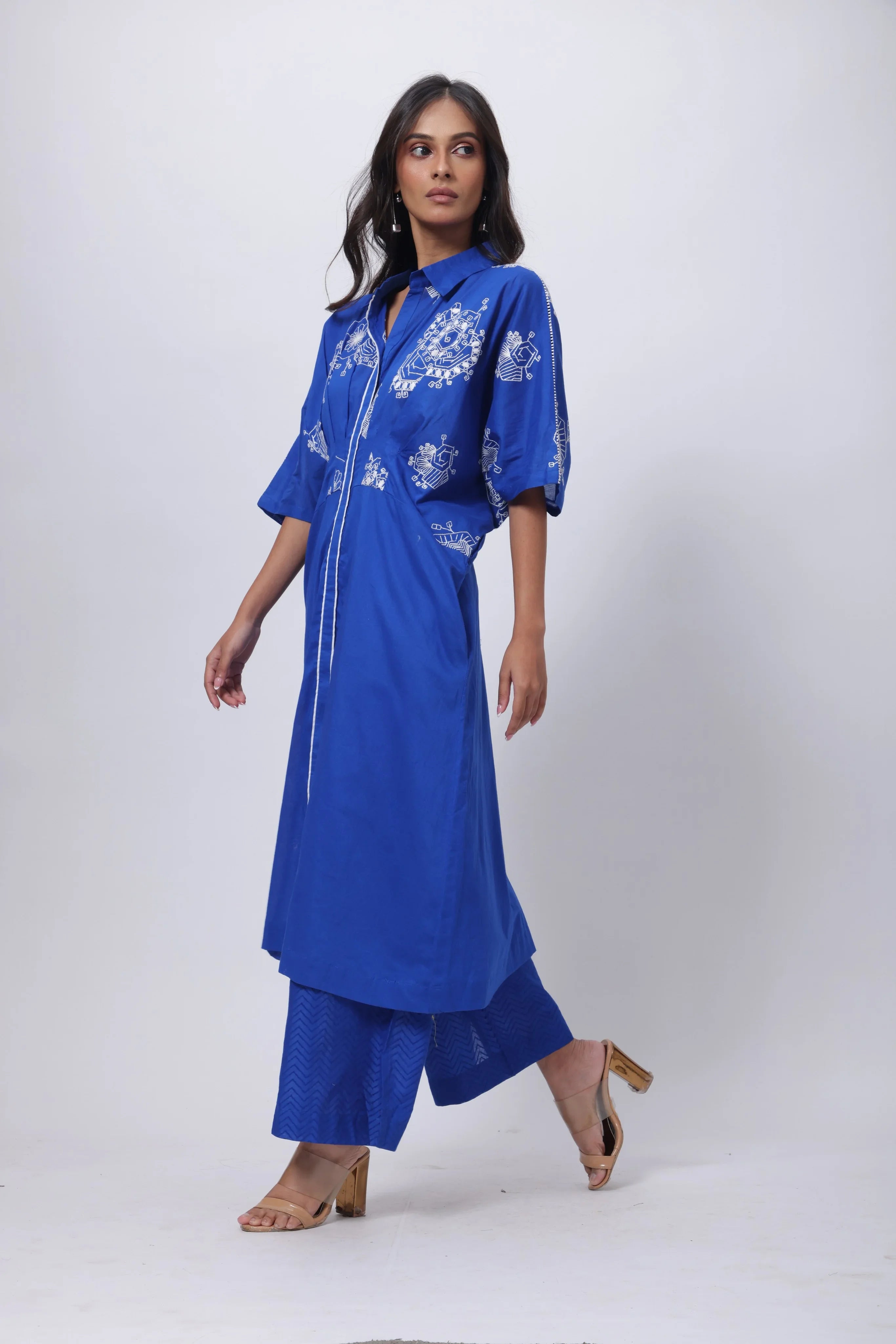 Embroidered Coord Set in Electric Blue