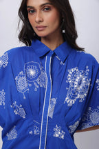 Embroidered Coord Set in Electric Blue