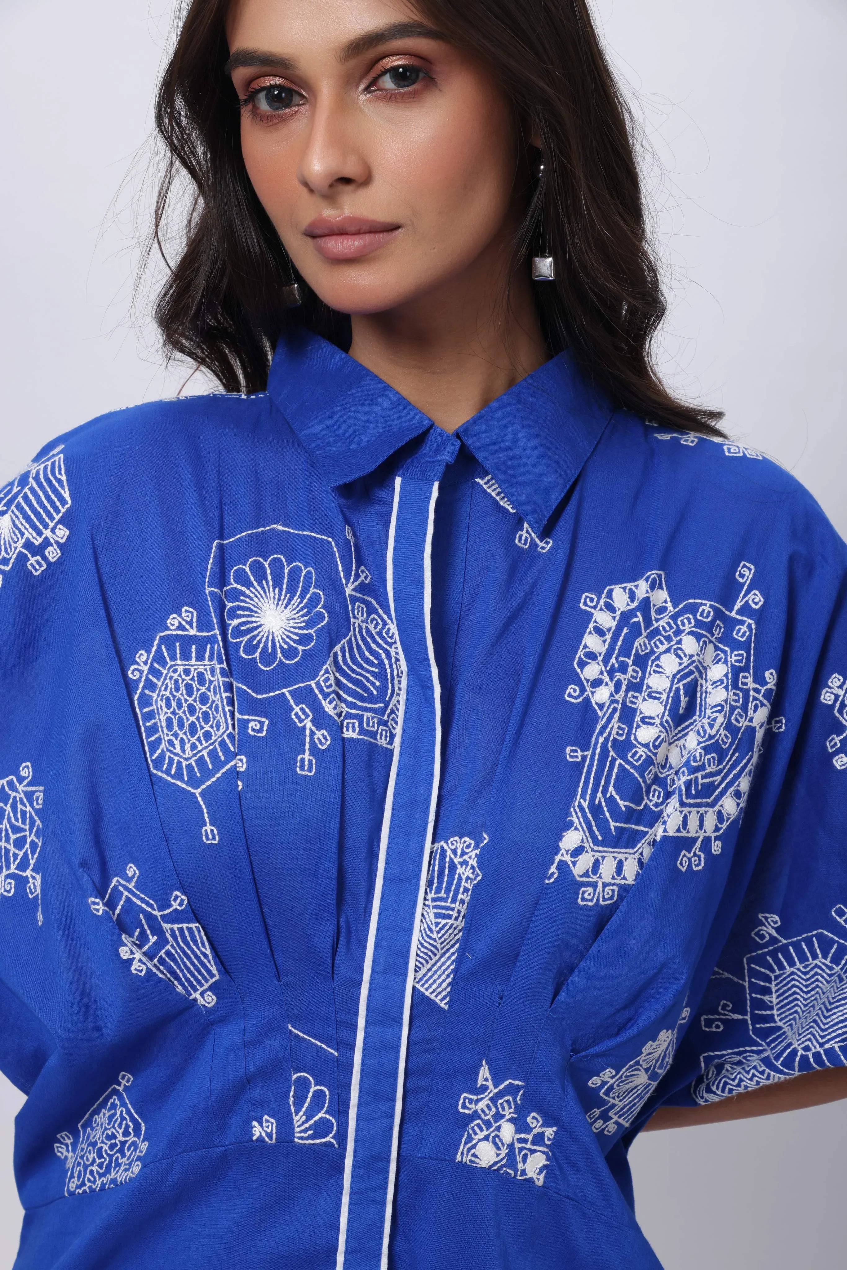 Embroidered Coord Set in Electric Blue