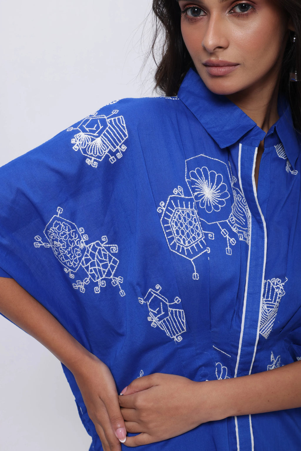 Embroidered Coord Set in Electric Blue