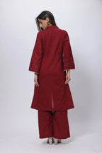 Embroidered Co-ord Set in Maroon
